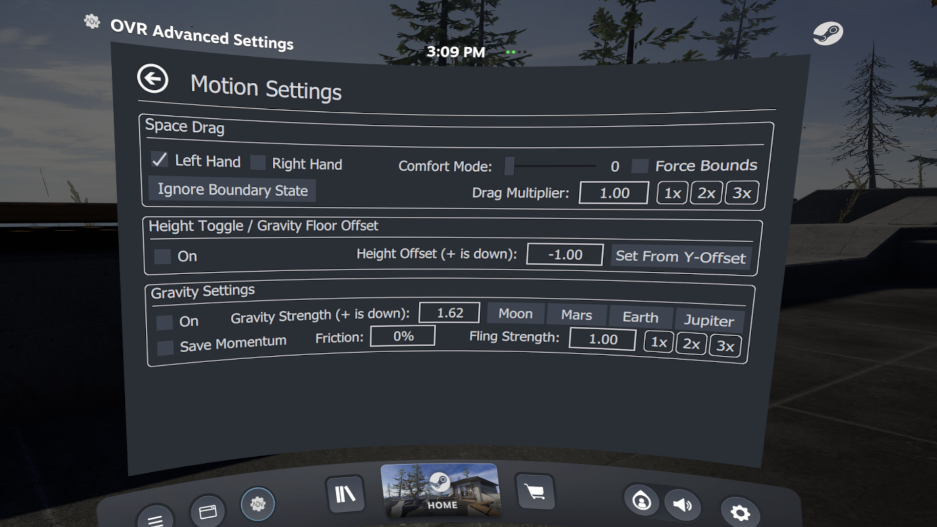 Motion Settings Interface Screenshot